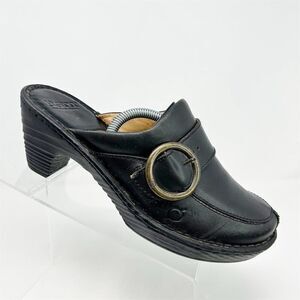 Born Women's Black Leather Slip On Mules Size 9 Buckle Accent Fall Comfort